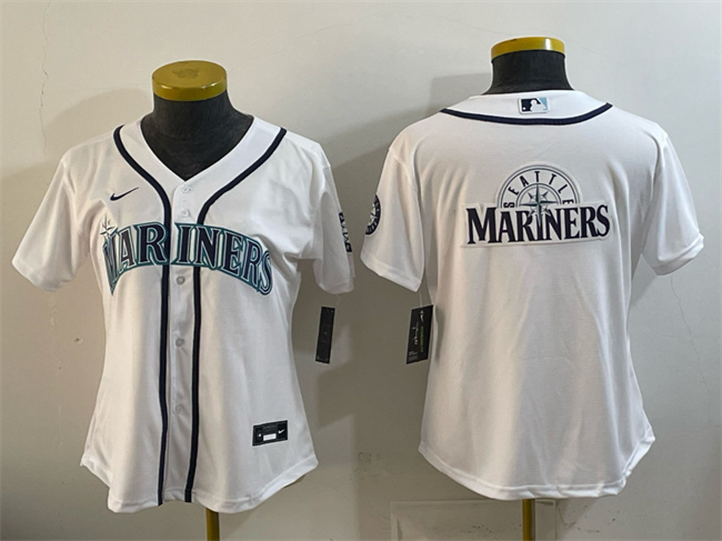 Youth White Seattle Mariners Team Big Logo Cool Base Stitched Baseball Jersey